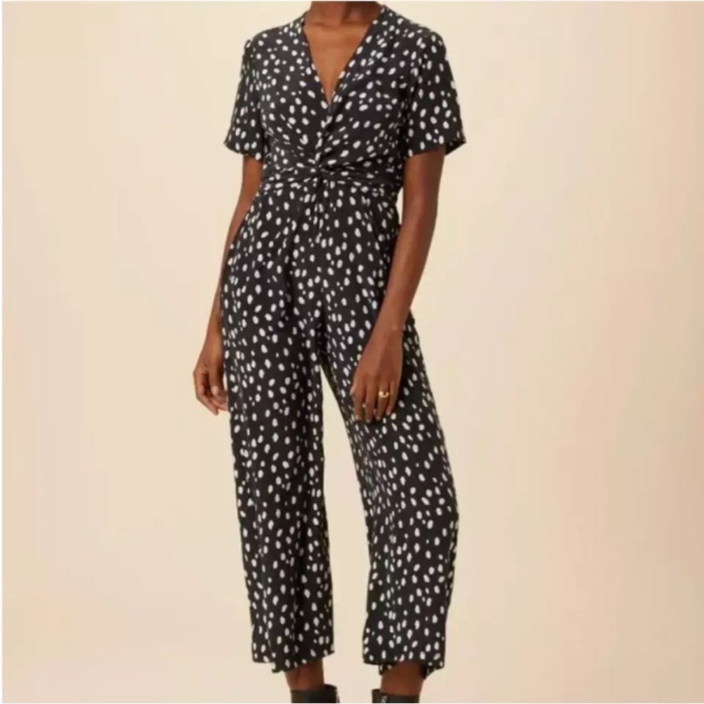 AMOUR VERT Sz XS Fantasia Washable 100% Silk Jumpsuit Black White NWT